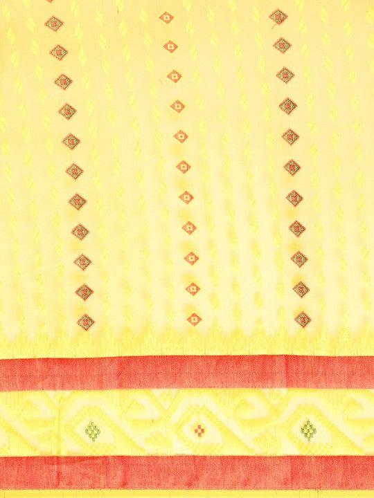 DESH BIDESH Red & Yellow Woven Design Pure Cotton Jamdani Saree