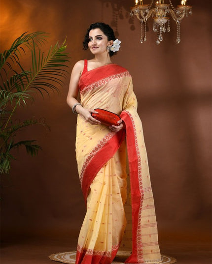 DESH BIDESH Ethnic Motifs Pure Cotton Taant Saree for Women