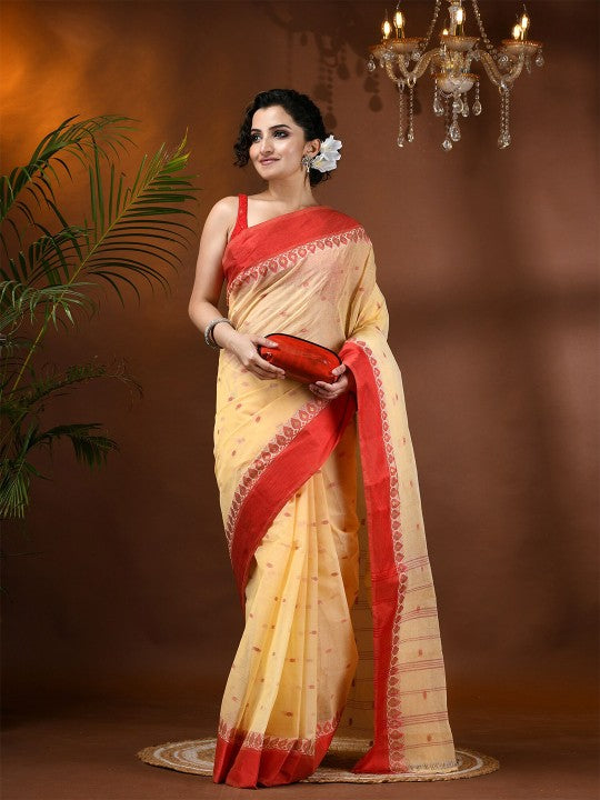 DESH BIDESH Ethnic Motifs Pure Cotton Taant Saree for Women
