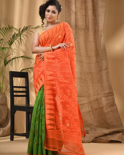 DESH BIDESH Geometric Woven Design Pure Cotton Taant Saree
