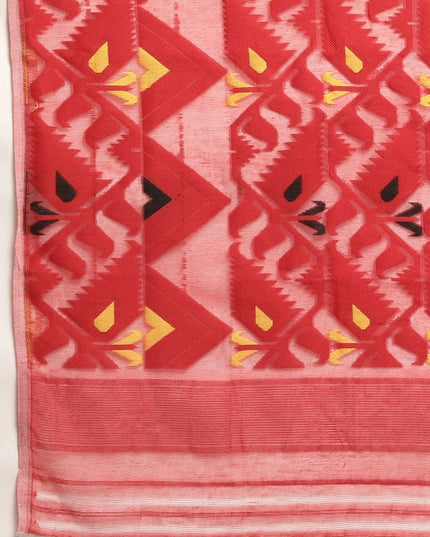 White & Red Pure Cotton Jamdani Saree