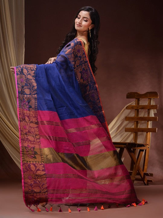 DESH BIDESH Floral Woven Design Zari Maheshwari Saree