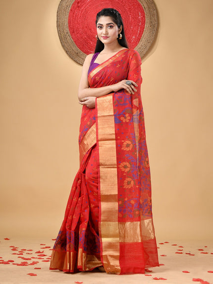 DESH BIDESH Woven Self Design Floral Pure Cotton Zari Saree