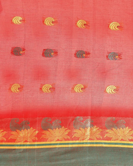 DESH BIDESH Red Woven Design Pure Cotton Taant Saree