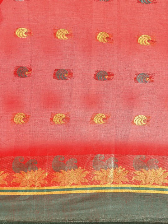 DESH BIDESH Red Woven Design Pure Cotton Taant Saree
