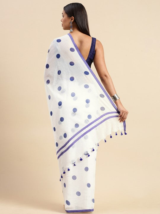 DESH BIDESH Polka Dot Pure Cotton Taant Saree