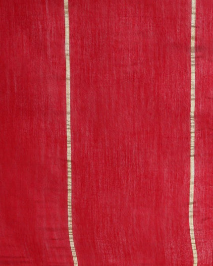 Exquisite Striped Red & Gold-Toned Silk Cotton Saree with Unstitched Blouse Piece