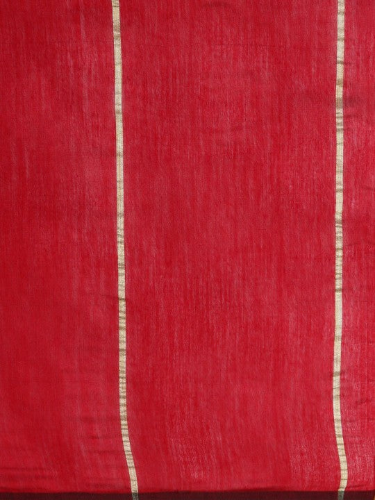 Exquisite Striped Red & Gold-Toned Silk Cotton Saree with Unstitched Blouse Piece