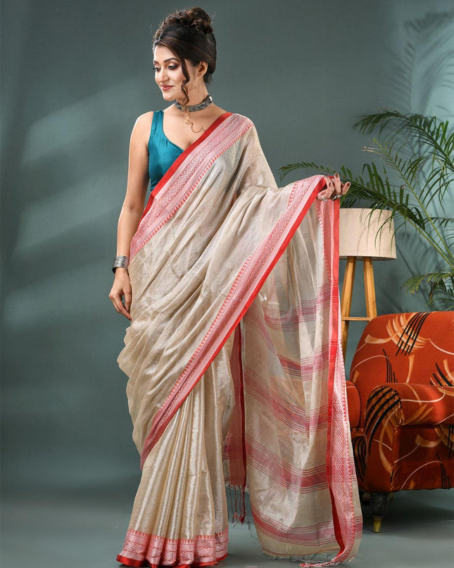 DESH BIDESH Woven Design Silk Cotton Bandhani Saree With Blouse Piece