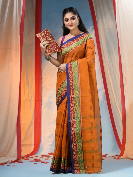 DESH BIDESH Pure Cotton Woven Design Saree with Intricate Border
