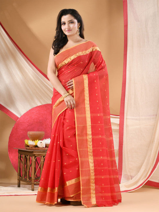 DESH BIDESH Woven Design Zari Pure Cotton Jamdani Saree