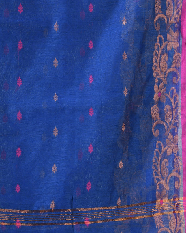 Women cotton silk tant handloom saree mysore party, wear sarees latest, design wedding, banarasi design georgette saree soft silk cotton MidNight Zari sarees for women (Blue)