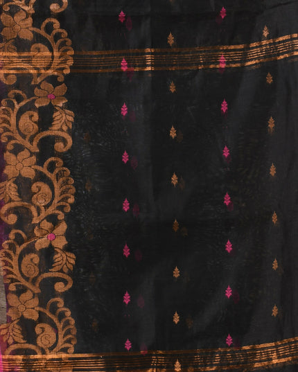 Women cotton silk tant handloom saree mysore party, wear sarees latest, design wedding, banarasi design georgette saree soft silk cotton MidNight Zari sarees for women (Black)