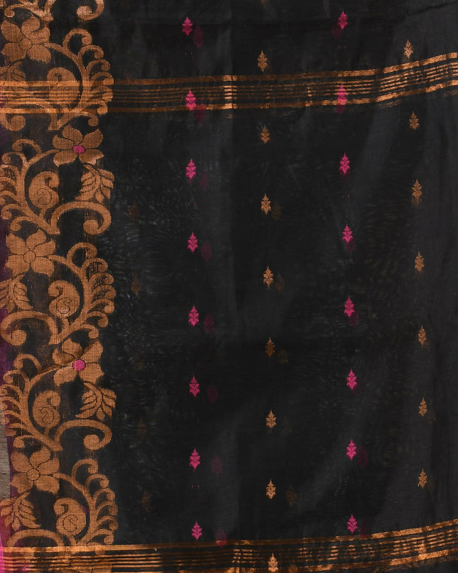 Women cotton silk tant handloom saree mysore party, wear sarees latest, design wedding, banarasi design georgette saree soft silk cotton MidNight Zari sarees for women (Black)