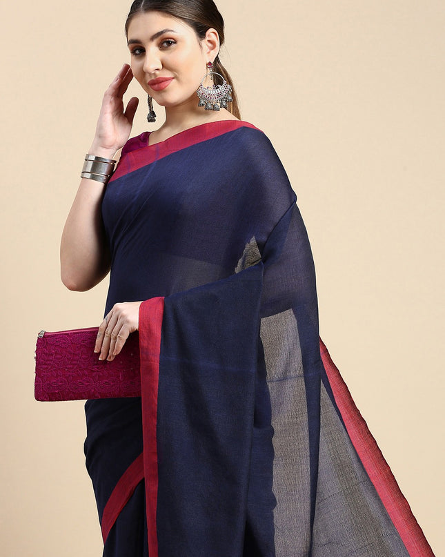 DESH BIDESH Solid Pure Cotton Taant Saree