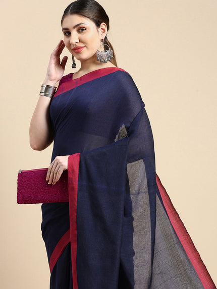 DESH BIDESH Solid Pure Cotton Taant Saree