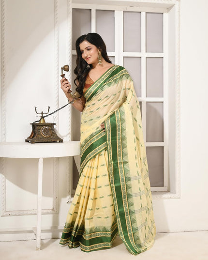 dB DESH BIDESH Women Traditional Pure Handloom Tant Cotton saree for woman KolkaMandir Latest, Design Without Blouse Piece