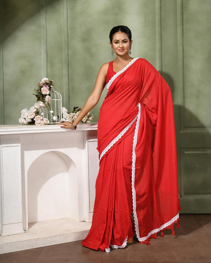 dB DESH BIDESH Women's Soft Cotton Saree For Woman Linen Cotton Komolika Fancy Lace Border Saree with Blouse | Saree For Womens