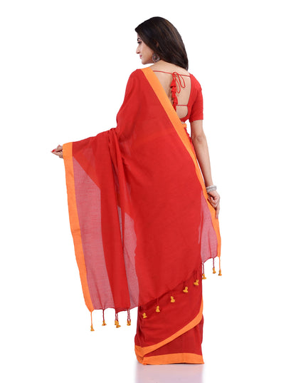 DESH BIDESH  Handloom Pure Cotton Saree Abhiprithi Design Without Blouse Piece 5.8 Mtr Red