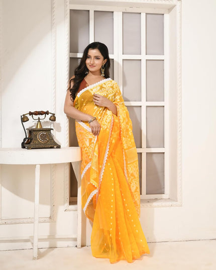dB DESH BIDESH Women's Cotton Silk Soft Jamdani Saree Fancy Lace Border Jamdani Sarees For Women Without Blouse Piece