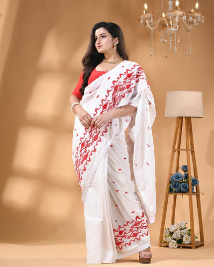 dB DESH BIDESH Women`s Cotton Saree For Woman Pallavika Embroidery Saree Design Soft Cotton Silk Fancy Lace Border Saree with Blouse