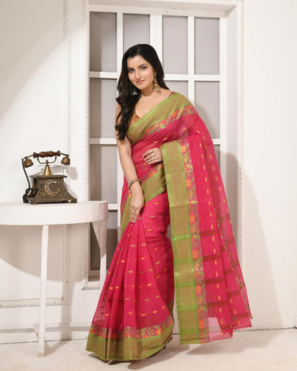 dB DESH BIDESH Women Cotton Sarees for Women Royal Patralika Design Handloom Tant Saree Daily Wear Traditional Bengali Cotton Saree Without Blouse Piece