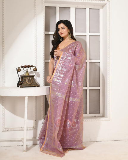 dB DESH BIDESH Women's Soft Cotton Silk Jamdani Sarees For Women for Party Festival Wedding Silk Saree GlamQueen Gold Work Design Without Blouse piece (Blush Pink)