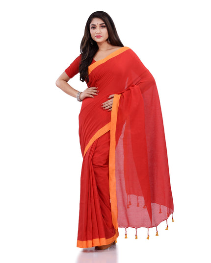 DESH BIDESH  Handloom Pure Cotton Saree Abhiprithi Design Without Blouse Piece 5.8 Mtr Red