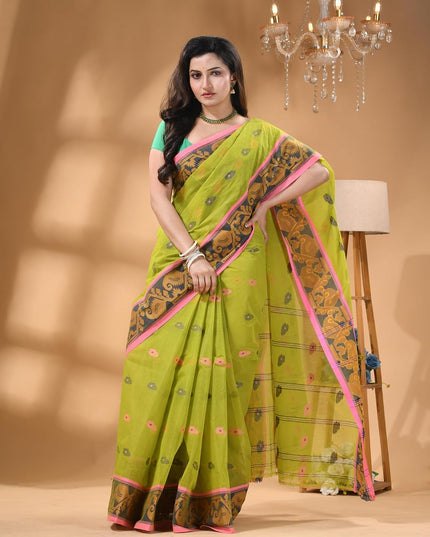 dB DESH BIDESH Cotton Saree For Woman Kolka Loom Design Border Traditional Tant Handloom Cotton Saree For Women Latest, Design Daily Wear Sari for Women Without Blouse Piece