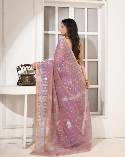 dB DESH BIDESH Women's Soft Cotton Silk Jamdani Sarees For Women for Party Festival Wedding Silk Saree GlamQueen Gold Work Design Without Blouse piece (Blush Pink)