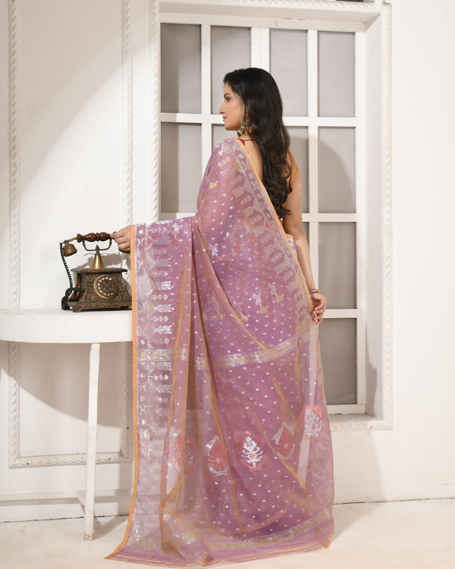 dB DESH BIDESH Women's Soft Cotton Silk Jamdani Sarees For Women for Party Festival Wedding Silk Saree GlamQueen Gold Work Design Without Blouse piece (Blush Pink)