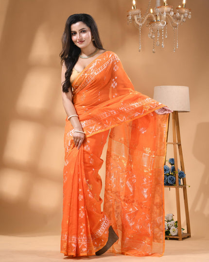 dB DESH BIDESH Women's Soft Cotton Silk Jamdani Sarees For Women for Party, Wear Linen Silk Saree Zarikatha Design Cotton saree for woman Without Blouse piece (Lemon Orange)
