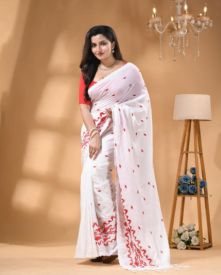 dB DESH BIDESH Women`s Cotton Saree For Woman Pallavika Embroidery Saree Design Soft Cotton Silk Fancy Lace Border Saree with Blouse