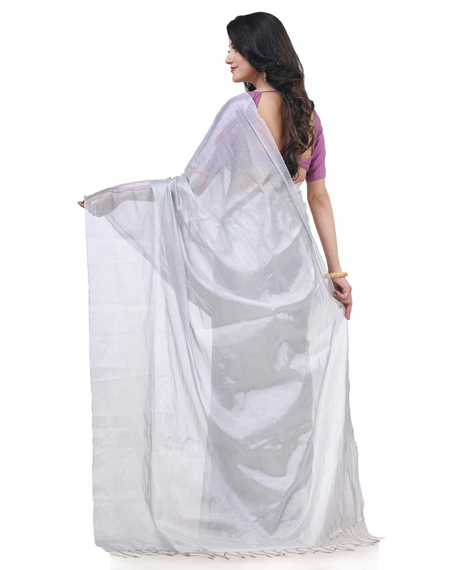 dB Women`s Bengal MayurKonthi Color Changer Tissue Pure Handloom Cotton Saree With Blouse Piece Free Size White