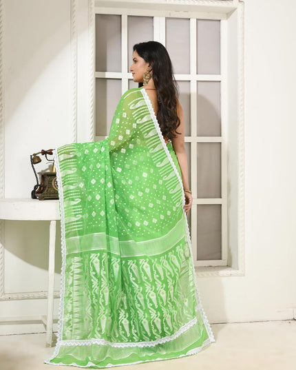 dB DESH BIDESH Women's Cotton Silk Soft Jamdani Saree Fancy Lace Border Jamdani Sarees For Women Without Blouse Piece