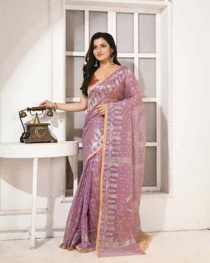 dB DESH BIDESH Women's Soft Cotton Silk Jamdani Sarees For Women for Party Festival Wedding Silk Saree GlamQueen Gold Work Design Without Blouse piece (Blush Pink)