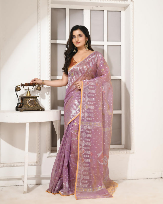dB DESH BIDESH Women's Soft Cotton Silk Jamdani Sarees For Women for Party Festival Wedding Silk Saree GlamQueen Gold Work Design Without Blouse piece (Blush Pink)