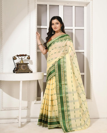 dB DESH BIDESH Women Traditional Pure Handloom Tant Cotton saree for woman KolkaMandir Latest, Design Without Blouse Piece