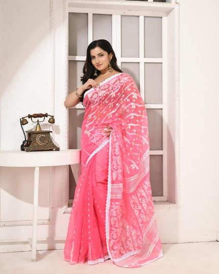 dB DESH BIDESH Women's Cotton Silk Soft Jamdani Saree Fancy Lace Border Jamdani Sarees For Women Without Blouse Piece