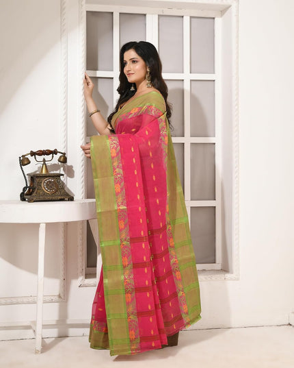 dB DESH BIDESH Women Cotton Sarees for Women Royal Patralika Design Handloom Tant Saree Daily Wear Traditional Bengali Cotton Saree Without Blouse Piece