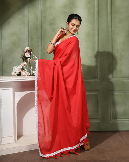 dB DESH BIDESH Women's Soft Cotton Saree For Woman Linen Cotton Komolika Fancy Lace Border Saree with Blouse | Saree For Womens