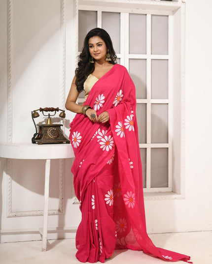 dB DESH BIDESH Women`s Mul Cotton Sarees Soft Fancy Phoolpari Latest, Design Party, Wear Cotton New Linen Saree For Woman With Blouse Piece (Pink)