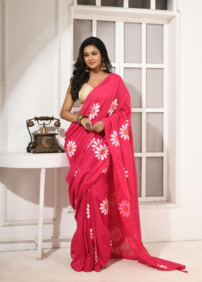 dB DESH BIDESH Women`s Mul Cotton Sarees Soft Fancy Phoolpari Latest, Design Party, Wear Cotton New Linen Saree For Woman With Blouse Piece (Pink)