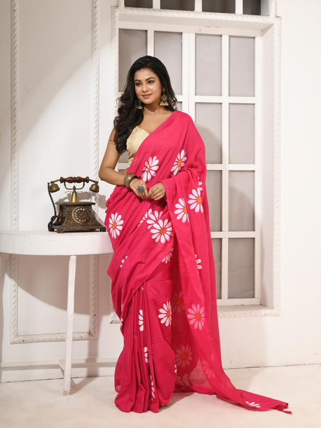 dB DESH BIDESH Women`s Mul Cotton Sarees Soft Fancy Phoolpari Latest, Design Party, Wear Cotton New Linen Saree For Woman With Blouse Piece (Pink)
