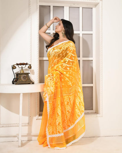 dB DESH BIDESH Women's Cotton Silk Soft Jamdani Saree Fancy Lace Border Jamdani Sarees For Women Without Blouse Piece