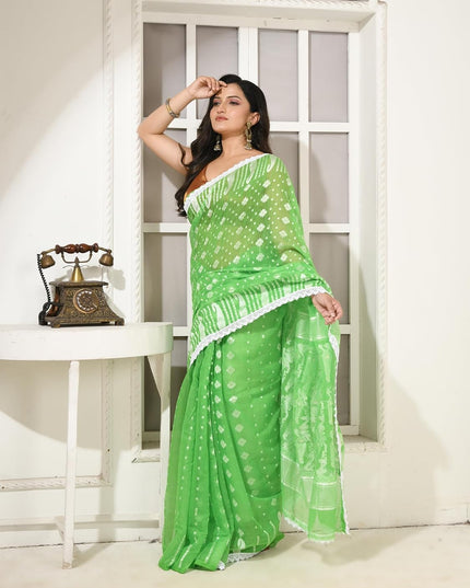 dB DESH BIDESH Women's Cotton Silk Soft Jamdani Saree Fancy Lace Border Jamdani Sarees For Women Without Blouse Piece