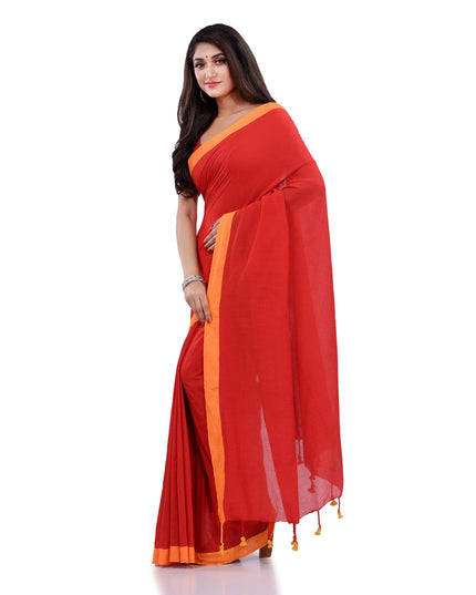 DESH BIDESH  Handloom Pure Cotton Saree Abhiprithi Design Without Blouse Piece 5.8 Mtr Red