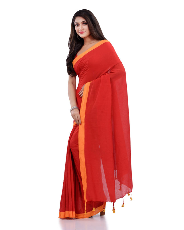 DESH BIDESH  Handloom Pure Cotton Saree Abhiprithi Design Without Blouse Piece 5.8 Mtr Red