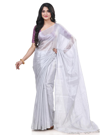 dB Women`s Bengal MayurKonthi Color Changer Tissue Pure Handloom Cotton Saree With Blouse Piece Free Size White