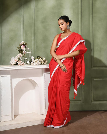 dB DESH BIDESH Women's Soft Cotton Saree For Woman Linen Cotton Komolika Fancy Lace Border Saree with Blouse | Saree For Womens